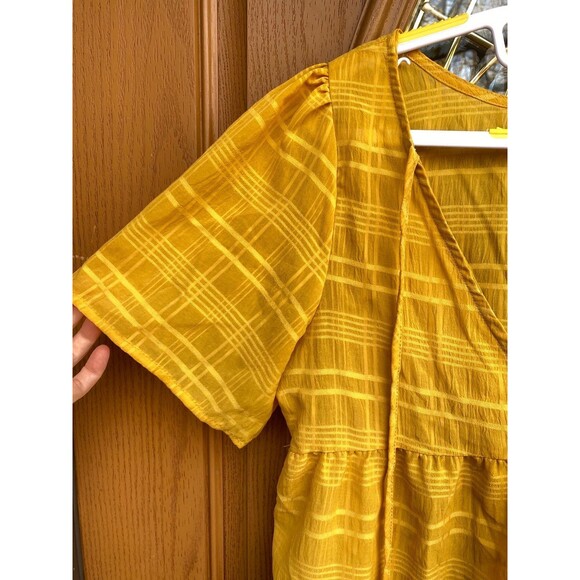Yellow babydoll v-neck ties top cotton blend size M boho gypsy summer Size M - Picture 3 of 9